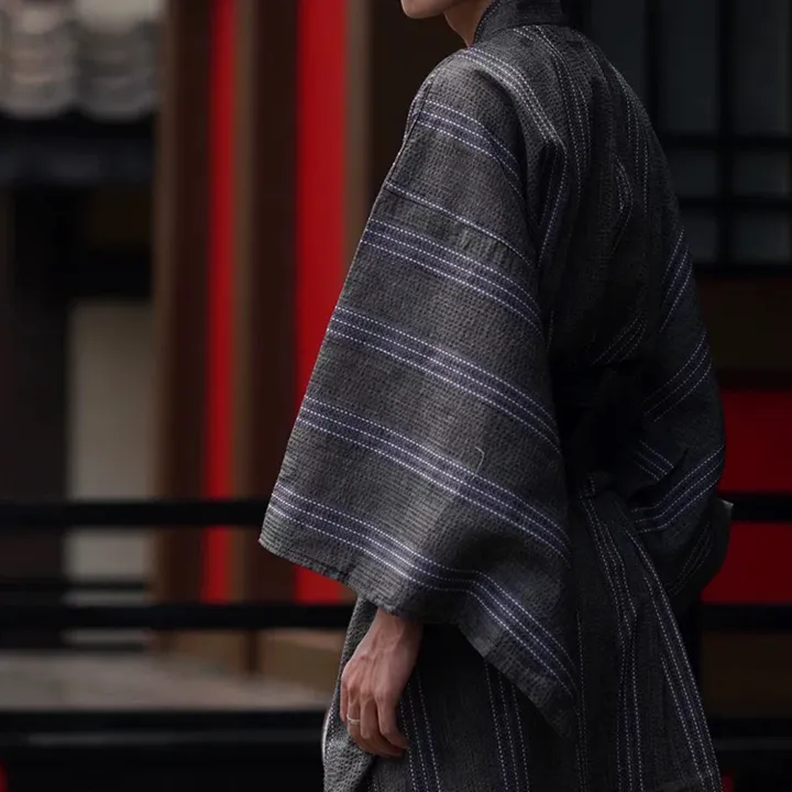 Summer%20Grey%20Japanese%20Traditional%20Samurai%20Kimono%20For%20Men%20Yukata%20Bathing%20Robe%20Hekoobi%20Loose%20Style%20Homewear%20Belt%20Long%20Gown%20Cotton%20-%20Image%203