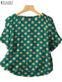 ZANZEA Casual Loose Polka Dot Blouses Women 2024 Summer Half Sleeve O Neck Blusas Mujer Holiday Fashion Everyday Shirt Tops.