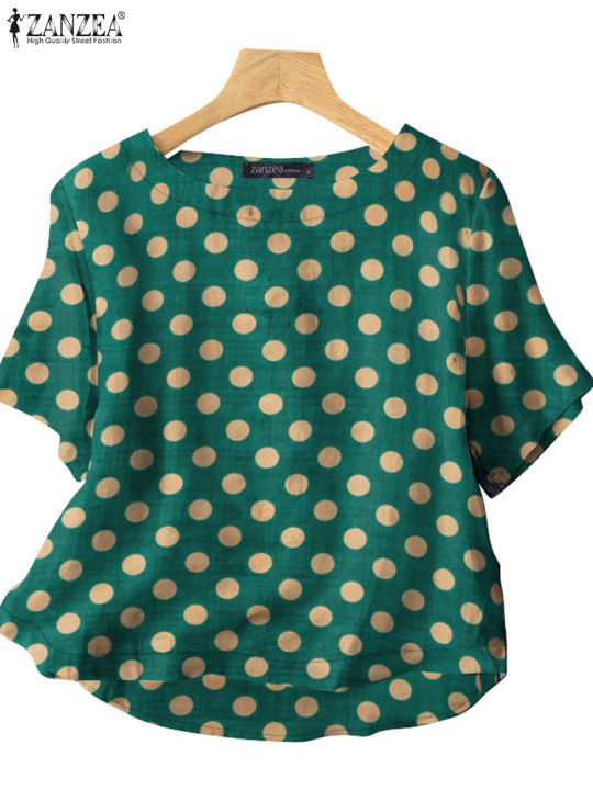 ZANZEA%20Casual%20Loose%20Polka%20Dot%20Blouses%20Women%202024%20Summer%20Half%20Sleeve%20O%20Neck%20Blusas%20Mujer%20Holiday%20Fashion%20Everyday%20Shirt%20Tops%20-%20Image%205