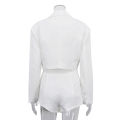 2026 Fashion Loose White Office Two Piece Set Woman Elegant Long Sleeve Crop Shirt With High Waist Shorts Set Female.