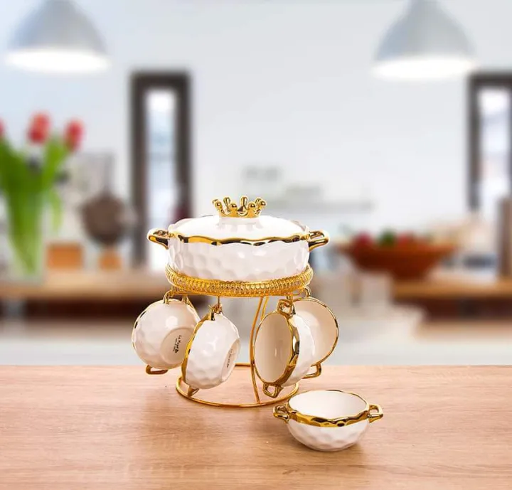 Fancy Soup Set 15 Pcs With Golden Stand