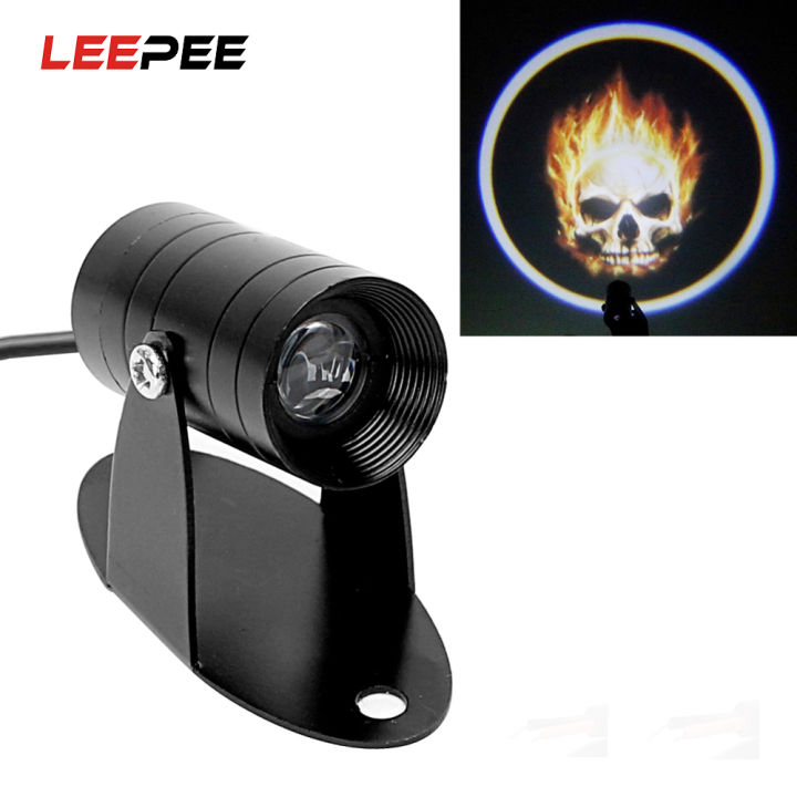 Motorcycle RGB Lights Decorative LED Taillights Ghost Rider Flaming Skull 3D Logo Laser Projector Fog Lamp Day Running DIY