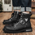 High Quality Men Snow Boots Metal Rivets Low Heel Trend Punk Rock Knight Boots Men's Leather Winter Cotton Shoes Motorcycle Boot. 