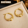 DIEYURO 316L Stainless Steel Golden Hollow Woven Circular Shape Earrings For Womens Fashion 2024 New Ear Jewelry Lady Party.