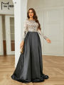 Missord Black Round Neck Long Sleeved A Line Evening Gown Formal Floor Length Occasion Graduation High Quality Luxury Dress. 