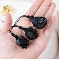 1PC Natural Crystal Black Tourmaline Raw Stone Unpolished Jet Stone Net Bag Pendant Necklace For Men's Gifts. 