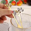 Creative Stainless Steel Leaves Spoon and Fork Gold Silver Coffee Ice Cream Tea Stirring Spoons Kitchen Tableware Decoration.
