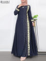 ZANZEA Muslim Fashion Dresses Abaya Women Elegant Long Sleeve Floral Printed Maxi Sundress Vestidos Kaftan IsIamic Robe Ramadan.