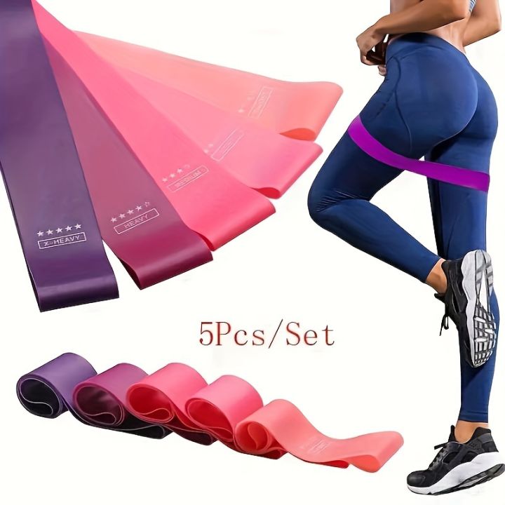 5-Piece Color Resistance Band Set - Portable Elastic Fitness Bands for Yoga, Pilates, Gym and Weight Training - Durable Tpe Material, Perfect for Stretching and Strength Training, Pilates Equipment | Multifunctional Fitness Belt | Durable Tpe Band, Gym...