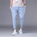 Men's Streetwear Skinny Solid Color Blue Black Jeans Korean Stretch Soft Classic Casual Denim Trousers Nine Lengths Pants. 