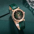 6PCS Set Green Luxury Quartz Watch Women Ring Necklace Earring Rhinestone Fashion Wristwatch Casual Ladies Bracelet Watches.