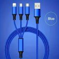3 in 1 120W Type C Micro USB Data Cable Fast Charging Liquid Silicon Universal for All Smartphones 1.2m. 