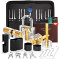 32Pcs Lock Pick Set with 4 Transparent Training Locks and Manual and Zip Case for Lockpicking, Extractor Tool for Beginner. 