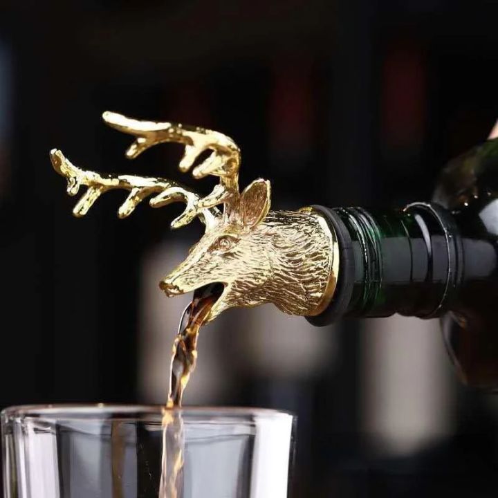 Zinc Alloy Wine Pourer and Bottle Stopper Deer Stag Head Shape Red Pourer Wine Cap Pouring Party 