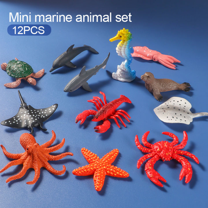 12pcs/bag Mini Marine Ocean Sea Life Set Animals Model Shark Turtle