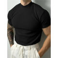 Spring Summer Elastic Men's T-Shirt Small High Collar Stripe Shirt Short Sleeve Fitness Top Leisure Sport T-Shirt Men Sportswear. 