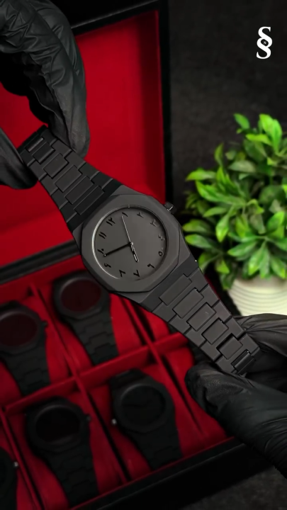 Black Arabic Aura Watch for Men – Lightweight 44g Stylish Dial | Trending Minimalist Timepiece