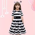 Cartoon Girls Princess Clothing Rainbow Print Cat Striped Dress With Headband Halloween Cosplay Birthday Party Clothes 3-8 Year.