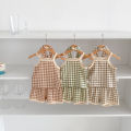 INS Summer Baby Halter Set for Boys and Girls - Checkered Cool T-Shirt + Short Pants for Casual Home Wear. 
