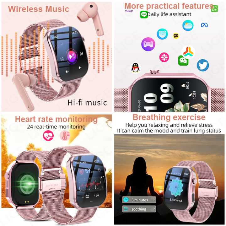 LIGE%20Smart%20Watch%20Women%202.2"%20Curved%20Display%20BT%20Call%20100+%20Sports%20Mode%20Flashlight%20Body%20Temperature%20Health%20Monitor%20Men's%20Smartwatch%20-%20Image%203