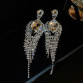 Exaggerated Rhinestone Flower Drop Earrings for Women Personality Hollow Long Earrings Fashion European and American Jewelry. 