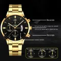 2023 Fashion Men Gold Stainless Steel Watch Luxury Calendar Quartz Wrist Watch Mens Business Watches for Man Clock Reloj Hombre. 