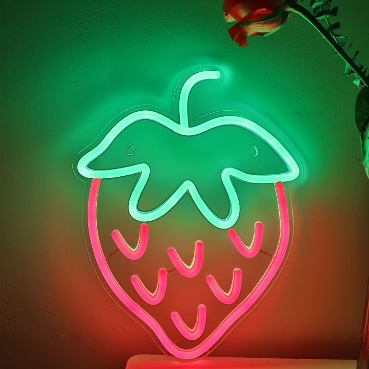 Strawberry Neon Sign LED Neon Light Wall Decor for Bdroom Game Room Store Party Kitchen Restaurant Club Gift for Friend