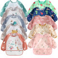 2pcs Waterproof Full Sleeve Baby Bibs Children Apron Long Sleeve Feeding Smock Kids Eating Breastplate Infant Scarf Clothing.