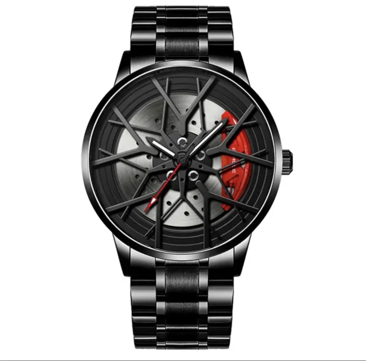 Fashion Non Wheel  Mens Car Wheel Watches Luxury Stainless Steel Mesh Watch Men Quartz Wristwatch Male Clock