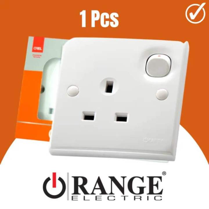 13A Plug Base - Orange Electric - Casablanca White - 3 Hole Square Pin - Switched - Lifetime Warranty