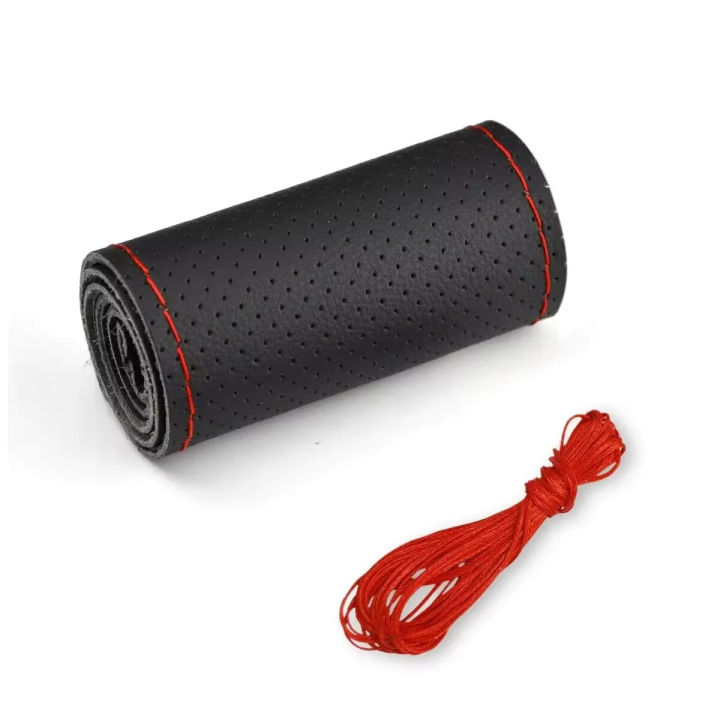 Universal%20Leather%20car%20steering%20wheel%20stitched%20on%20cover%20to%20fit%2038cm%2014%20"DIY%20sewn%20breathable%20and%20non-slip%20black%20-%20Image%206