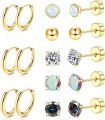 Hypoallergenic 18G Stainless Steel Stud Hoop Earrings Set for Women Men CZ Flat Back Earrings Cartilage Earrings Hoop Stud. 