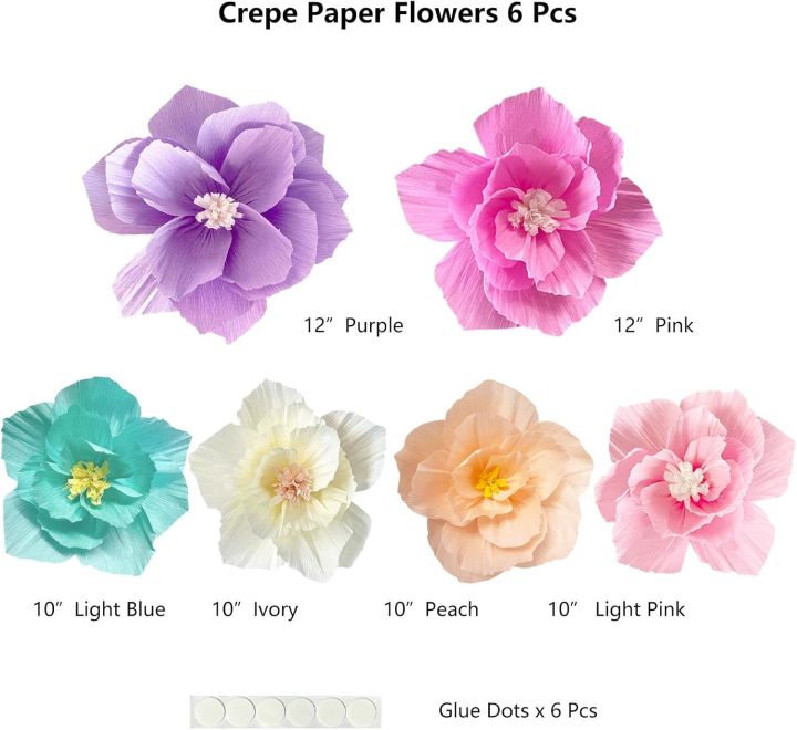 6%20pcs%20Paper%20Flowers%20Pink%20Purple%20Ivory%20Light%20Blue%20Pastel%20Artificial%20Crepe%20Tissue%20Wall%20Home%20D%C3%A9cor%20Wedding%20Birthday%20Bridal%20Baby%20-%20Image%202