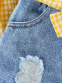 Summer Baby Girls Clothing Set & Denim Shorts Set 2-6Y | Yellow Plaid Ruffled Cami, Distressed Denim with Bow | Soft Breathable.