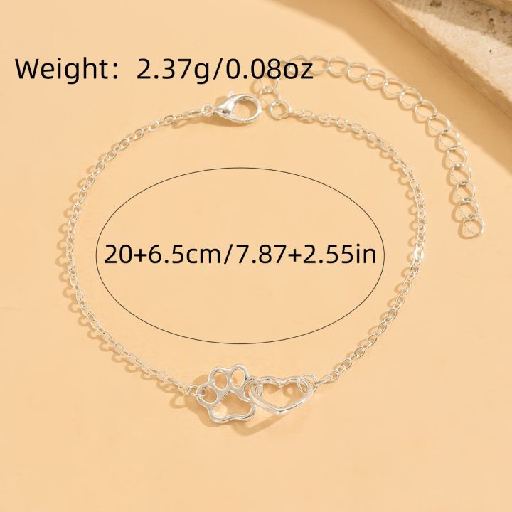 925%20sterling%20silver%20women's%20ankle%20bracelet%20with%20double-layer%20cat%20claw%20and%20heart-shaped%20charms,%20Bohemian-style%20vacation%20jewelry%20-%20Image%204