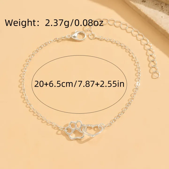 925%20sterling%20silver%20women's%20ankle%20bracelet%20with%20double-layer%20cat%20claw%20and%20heart-shaped%20charms,%20Bohemian-style%20vacation%20jewelry%20-%20Image%204