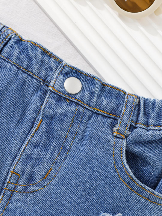 Girls'%20denim%20shorts%20baby%20children's%20summer%20wear%20woolly%20edge%20elastic%20waist%20denim%20blue%20-%20Image%203