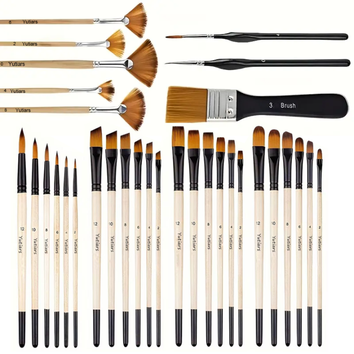 32-Piece Deluxe Multi-Purpose Art Paintbrush Set, Professional Fine ...