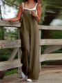 Plus Size 1XL-5XL Women's Casual Pocket Wide Leg Jumpsuit Ladies Fashion Loose Sleeveless Pants. 