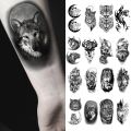 10pcs Waterproof Temporary Tattoo Sticker Dark Wolf Lion Tiger Eagle Snake Deer Skeleton Scorpion Body Art Arm Tattoo Women Men.