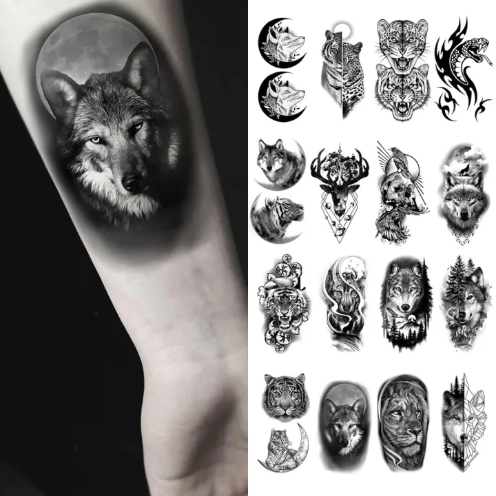 10pcs%20Waterproof%20Temporary%20Tattoo%20Sticker%20Dark%20Wolf%20Lion%20Tiger%20Eagle%20Snake%20Deer%20Skeleton%20Scorpion%20Body%20Art%20Arm%20Tattoo%20Women%20Men%20-%20Image%203