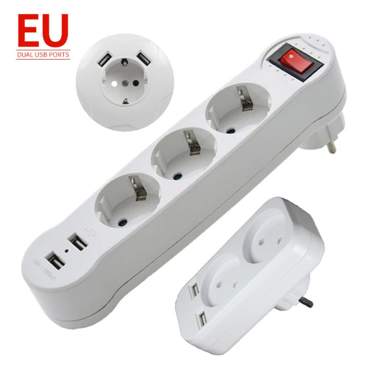 Germany Standard Extensions Adapter to EU Electrical Sockets With ON/OFF Switch 1 To 2/3 Way Power Plug Socket 250V Fast Charge