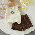 Summer Fresh Sleeveless Floral Tank Top + Floral Print Shorts Two-Piece Set, Adorable Design Ideal for Baby Girls’ Summer Outing. 