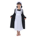 Child's Forum Victorian Girl Dress Coffee Maid Costume Colonial Girl Costume Dress black/White With Apron Hat.
