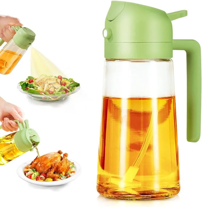 2 in 1 Oil Spray and Oil Container, 450ml Olive Oil Spray Bottle,Cooking Oil Spray Glass for Used for Air Fryer, Baking, Grilling