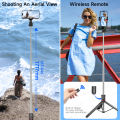 F15 Selfie Stick Tripod with Bluetooth Remote, 6-Section Extendable Pole, 360° Rotation, Fill Light Option, for Phone Vlog. 