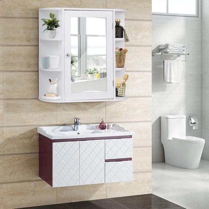 Multipurpose Mount Wall Mirror Bathroom Storage Cabinet Durable Modern Nice Organizer Toilet Paper Holder Towels Shampoo Racks Stand Display Large Big Space...by A M Furniture