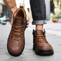 Men's High-Top Round-Toe Fashion Boots Lace-Up Outdoor Hiking Shoes Spring/Fall Thick-Sole Casual Oversized Men's Shoes. 