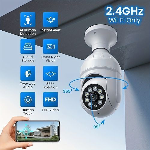 Wifi Spy Camera Bulb 360 View Day/Night Vision