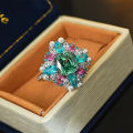 925 sterling silver ring, colorful treasure style, tourmaline colored ring, niche high-end design, women's jewelry. 